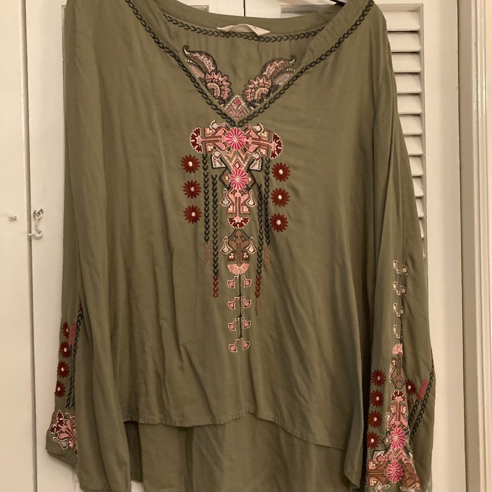 Olive Green Embroidered Blouse Large